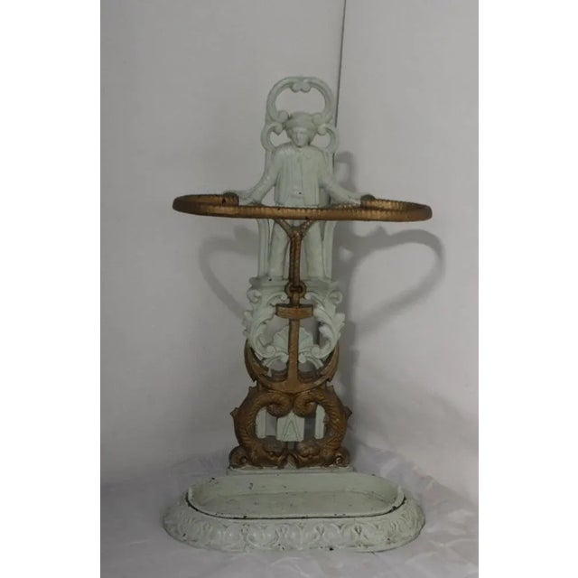 Rare shape French antique Cast Iron Nautical Umbrella Stand Sailor Umbrella holder Cane stand Ship rope Dolphin Jack Tar...