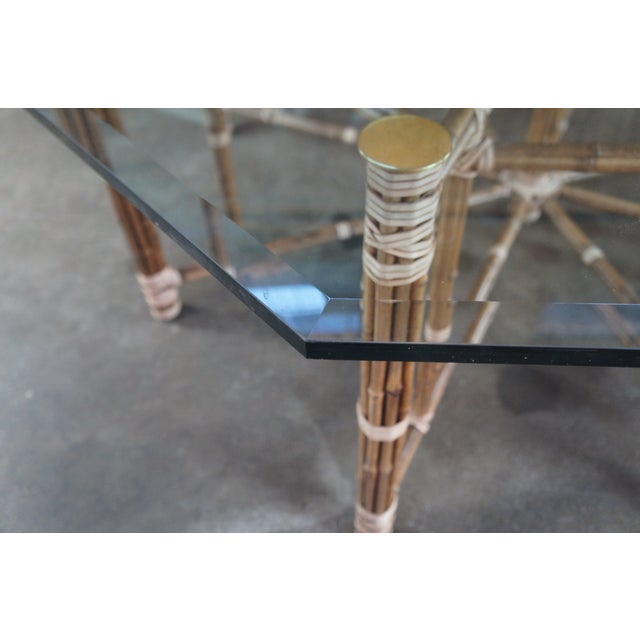 1970s Attributed to McGuire Mid Century Bohemian Modern Octagonal Bamboo Glass Dining Table 74" For Sale - Image 13 of 18