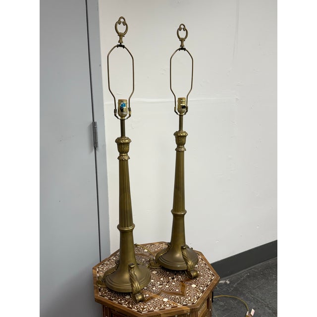 Traditional Hollywood Regency Vintage Brass Table Lamps, Pair For Sale - Image 3 of 11