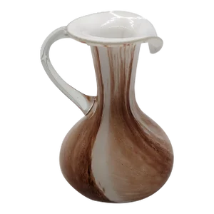 Vintage Brown & White Swirl Murano Art Glass Mini Pitcher