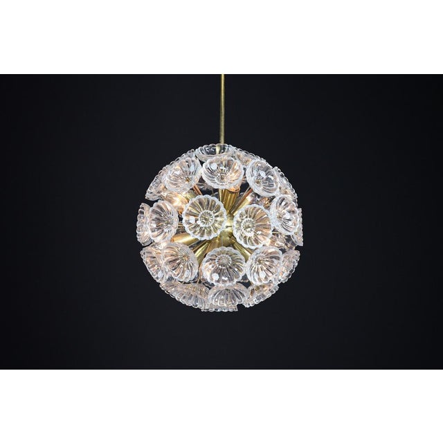 Mid-Century Modern Floral Glass and Brass Pendant, Germany, 1960s For Sale - Image 4 of 13