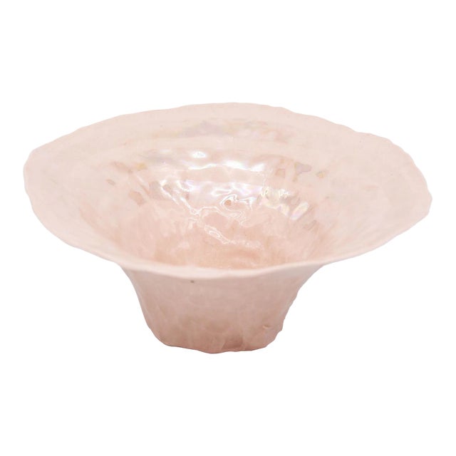 Pink Ceramic Bowl With Pearl Luster Stripe, 21st Century For Sale