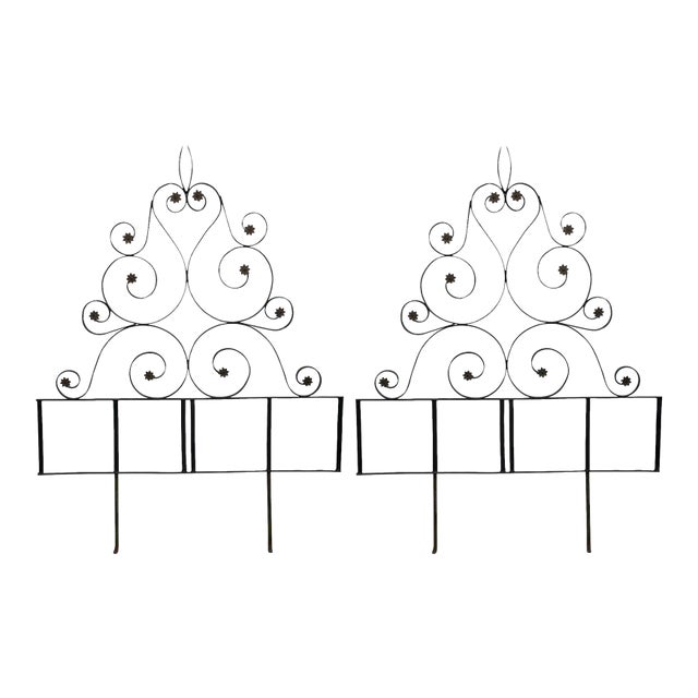Pair of 1950s Solid Iron Headboard With Metal Fleurs. California King Size For Sale