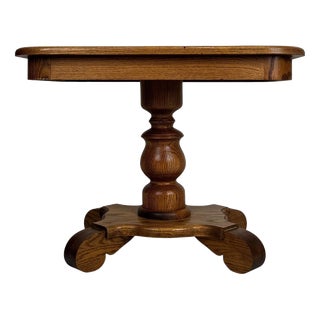 Mid-20th Century Oak Coffee Table with Turned Pedestal Base For Sale