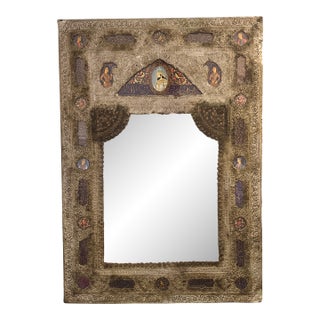 Hand Made Metal Frame Mirror on Custom Lucite Stand For Sale