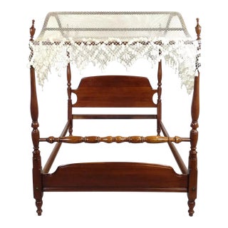 Cherry Double Size Four Poster Canopy Bed With Finials For Sale