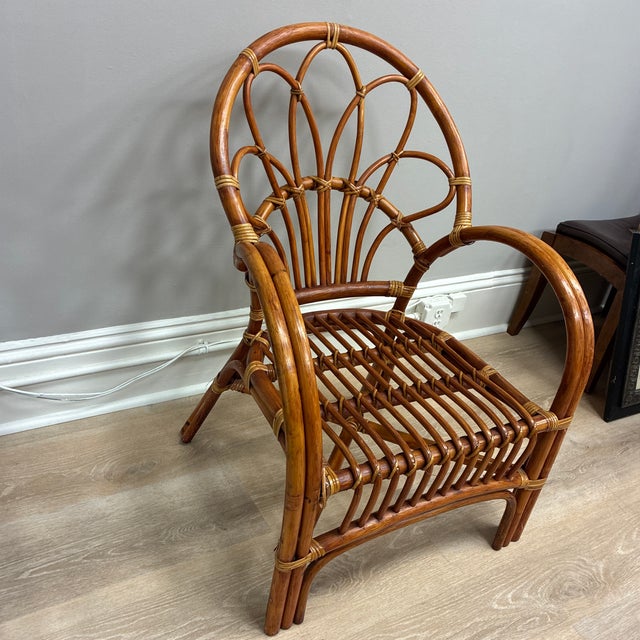 Mid-Century Bamboo Armchair with Fan Back Design