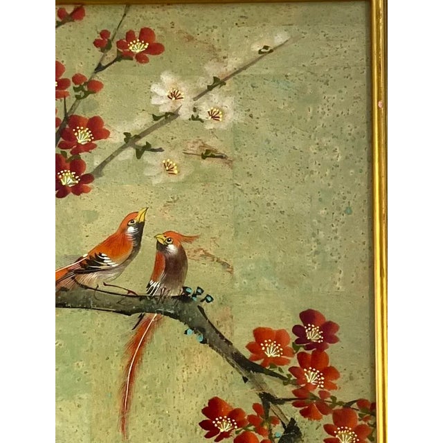 Asian Teng Ping Cork Painting – Birds and Blossoms, Mid-Century Asian Decorative Art For Sale - Image 3 of 5