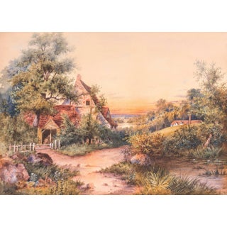 'Sunset Landscape' by W.C.Eisen, Large 19th Century Watercolor For Sale