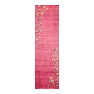 Contemporary Chinese Deco Style Runner in Pink Floral Design Rug & Kilim, India For Sale