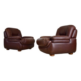 1970s Post Modern Italian Leather Lounge Chairs – A Pair For Sale