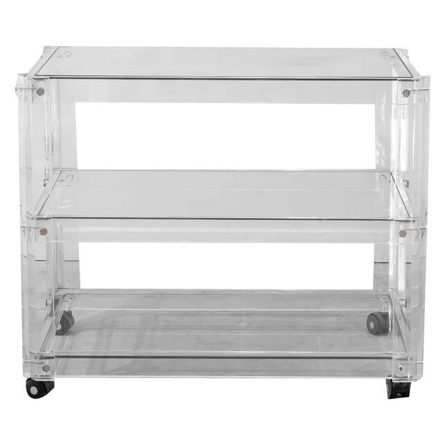 Methacrylate Cart with Wheels and Three Glass Shelves, 1970s For Sale