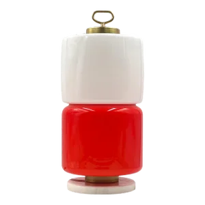 Space Age Red and White Glass Cylindrical Table Lamp, Stilnovo, 1970s