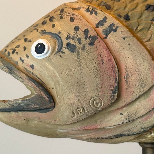 Wood 1970s Rainbow Trout Fish Table Lamp For Sale - Image 7 of 12