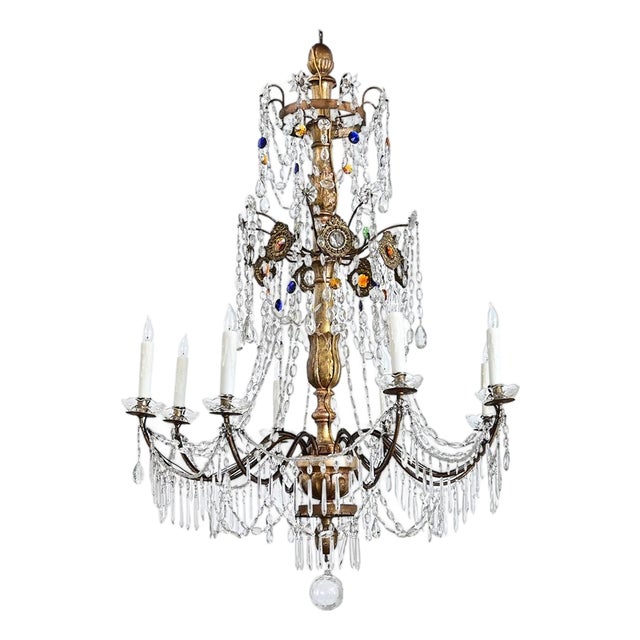 Italian 18th Century Massive Giltwood and Crystal Chandelier For Sale