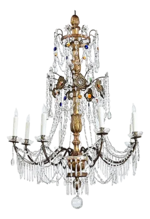 Italian 18th Century Massive Giltwood and Crystal Chandelier