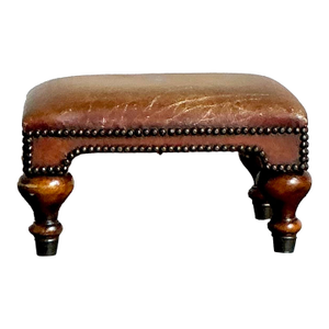 Vintage Boho Royal Crest Leather Footstool