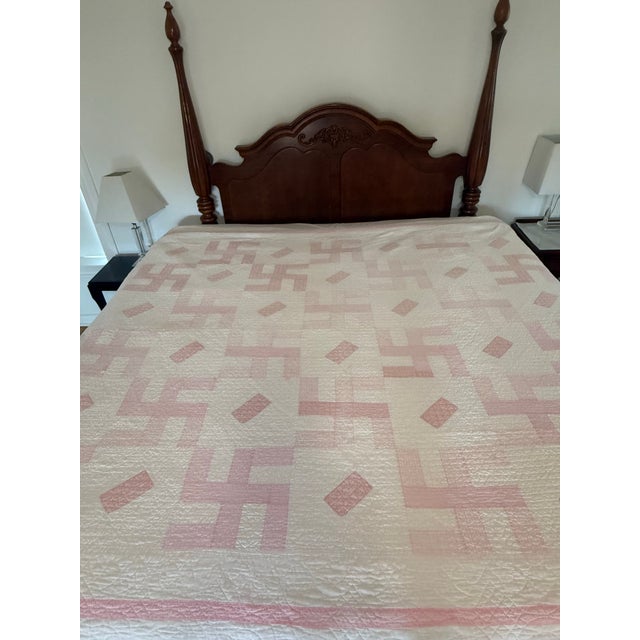 Antique 1920's Whirling Log Quilt Floursack Utility Quilt For Sale - Image 10 of 12
