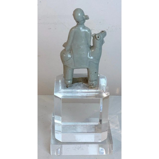 Ceramic 15th Century & Earlier Song Dynasty Chinese Celadon Porcelain Horse and Rider on Later Lucite Pedest For Sale - Image 7 of 13