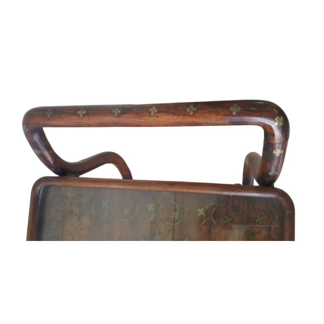 Wood Mid 20th Century Aesthetic Rosewood Copper and Brass Inlaid Bar Cart For Sale - Image 7 of 13