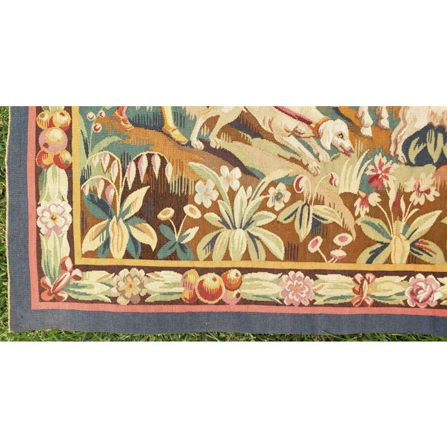 Antique French Wool & Silk Tapestry — Hunting Scene For Sale - Image 4 of 7
