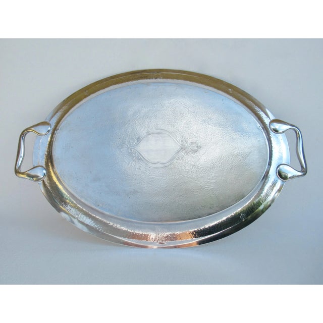 C.1930's Reed & Barton Silver Plate Moroccan-Style Hammered Oval-Shaped Grand Serving Tray For Sale - Image 11 of 13