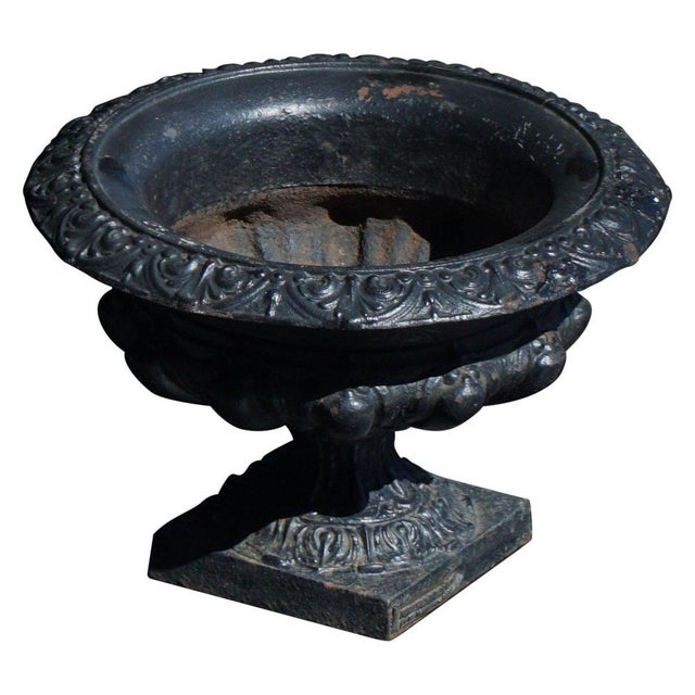 Antique French Cast Iron Garden Urn with Decorative Rim, 1920s For Sale - Image 16 of 16