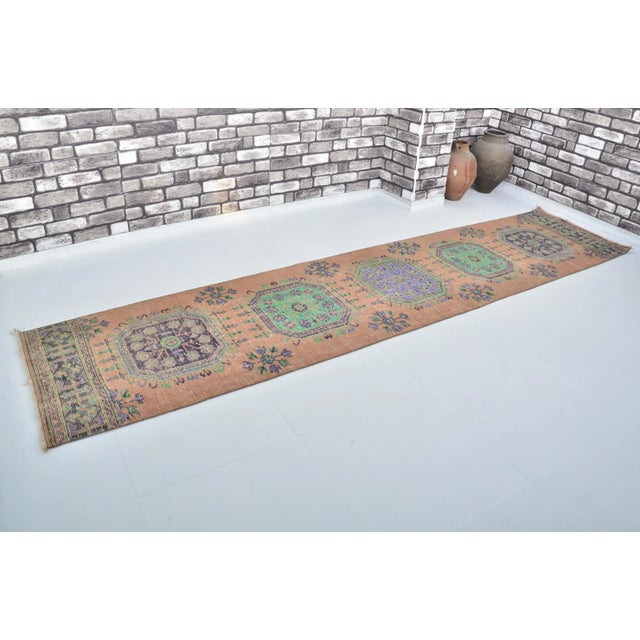 Art Deco Orange Handmade Oushak Runner Rug For Sale - Image 3 of 11