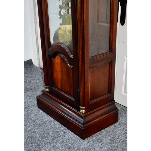 Wood Howard Miller Mahogany Grandfather Clock Triple Chime Mechanical Floor Clock 80s For Sale - Image 7 of 16