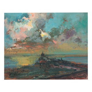 Coastal Sunset Cloud Study, Oil Painting, Framed For Sale