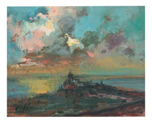 Coastal Sunset Cloud Study, Oil Painting, Framed