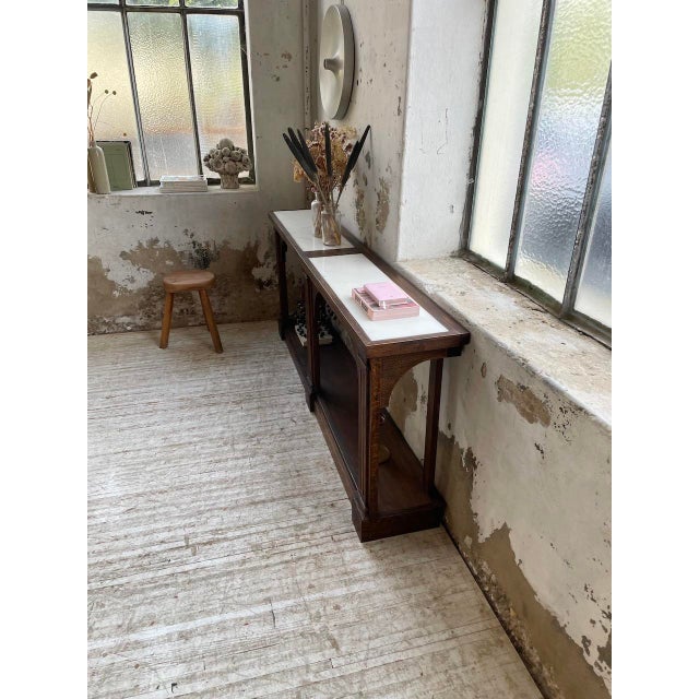Oak Console Table with White Marble Top, 1970 For Sale - Image 15 of 18