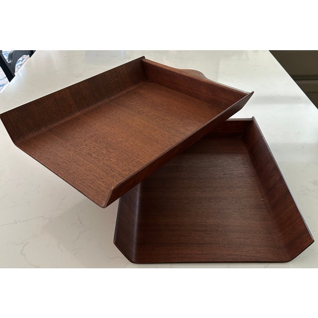 1950s Vintage Florence Knoll Walnut Two-Tier Pivoting Letter Tray — Knoll Associates For Sale - Image 5 of 7