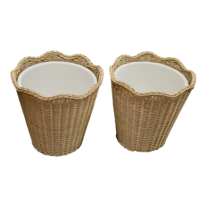 Vintage Scalloped Faux Wicker Baskets With Liners - A Pair