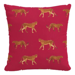 18" Outdoor Pillow in Cheetah Walk Raspberry For Sale