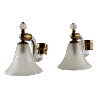 20th Century Wall Lamps in Brass & Glass, Italy For Sale