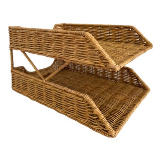 Natural Woven Wicker Rattan Desk Organizer Paper Tray For Sale