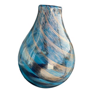 1980s Teal Swirled Vase For Sale