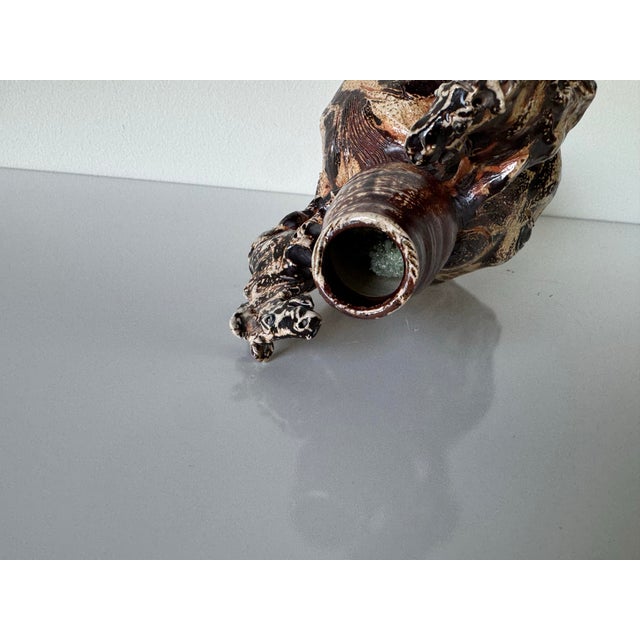 1980s Vintage Organic African Folk Art Style Sculptural Pottery Vase For Sale - Image 11 of 12