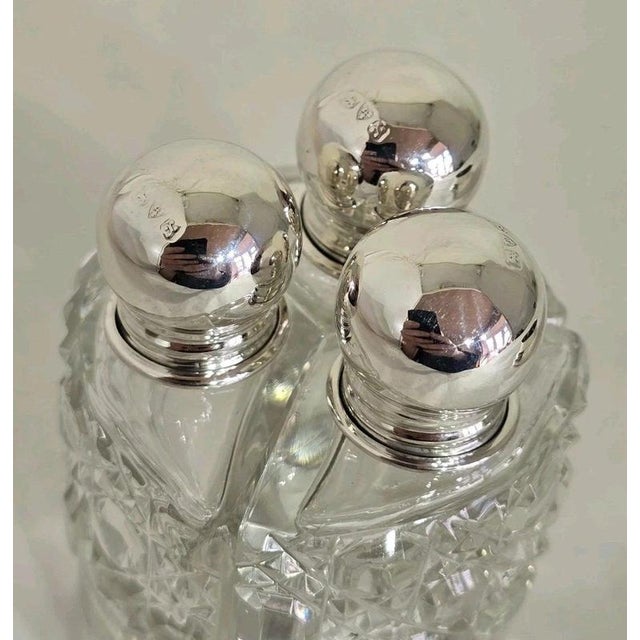 Art Deco Cut Glass Scent Bottles and Sterling Silver Stand, 1923, Set of 4 For Sale - Image 10 of 18