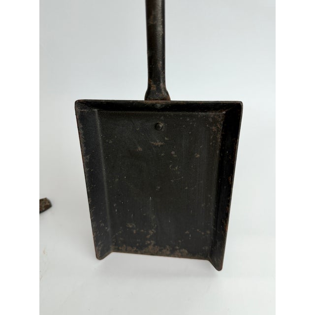 Vintage Primitive Hand-Forged Wrought Iron Pilgrim Fireplace Tool Set - 5 Pieces For Sale - Image 10 of 11