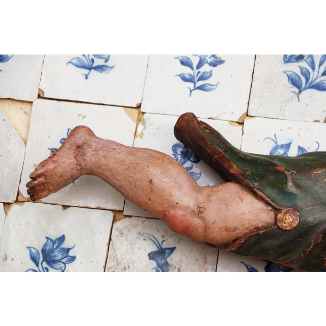 Antique Cherub Musician Playing a Golden Bugle, 18th Century, Portuguese For Sale - Image 12 of 14