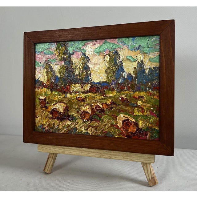 Impressionist Oil Painting Haystacks in the Field Oleksiy Ivanyuk For Sale - Image 3 of 8