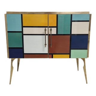 Two-Door Sideboard in Colored Glass, 1980s For Sale