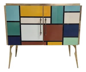 Two-Door Sideboard in Colored Glass, 1980s
