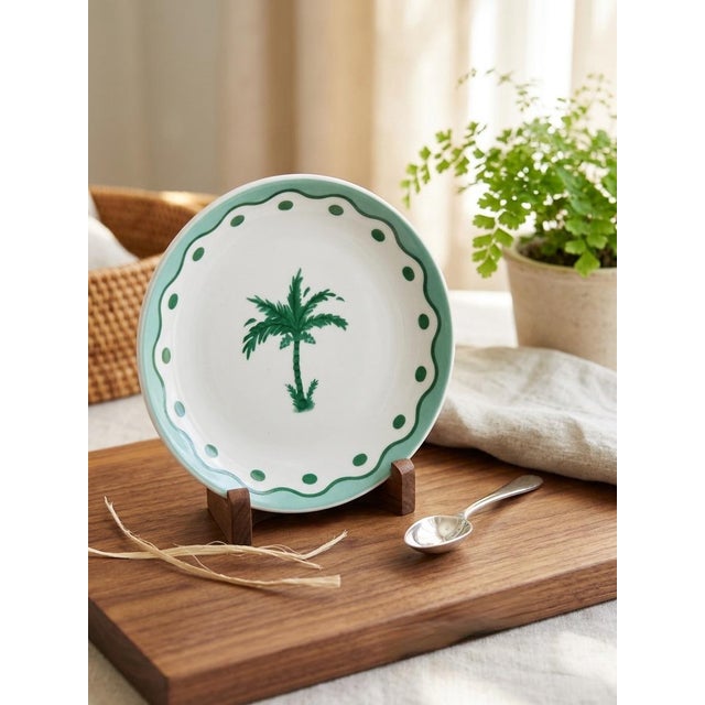 Celadon Vintage Fern & Co. For Anthropologie Palm Tree Appetizer Plate For Sale - Image 8 of 12