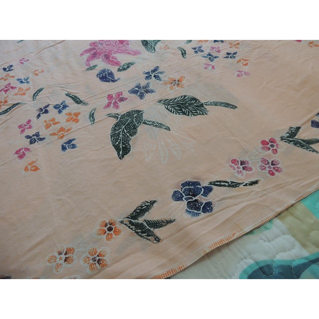 Asian Vintage Pink and Green Floral Batik Hand-Blocked Batik Cloth For Sale - Image 3 of 6