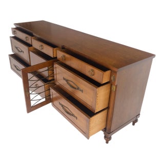 c1970s Regency Revival 9 Drawers Turned Legs Credenza Dresser Brass Pulls MINT! For Sale