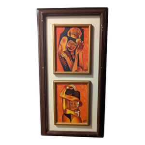 VTG Ecuador Signed J.Rafael Painting Couple Embracing Hand Crafted Guayasamin S