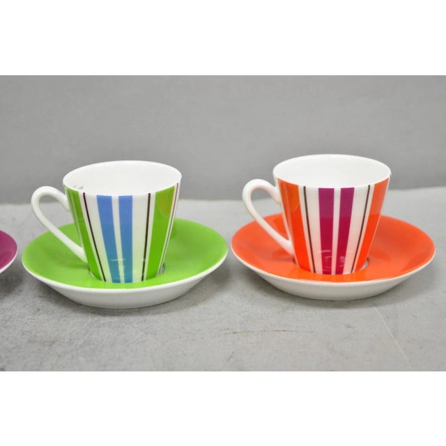 Late 20th Century Kate Spade Lenox Collins Stripe Demitasse Espresso Cup & Saucer Nib - Set of 4 For Sale In Philadelphia - Image 6 of 18